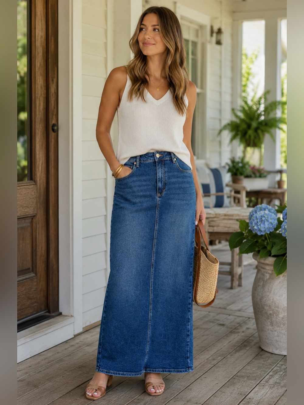 Y2K STS Blue NIKI Maxi Denim Pencil Skirt Sz 27 Stretch 30 x 39 Modest Western